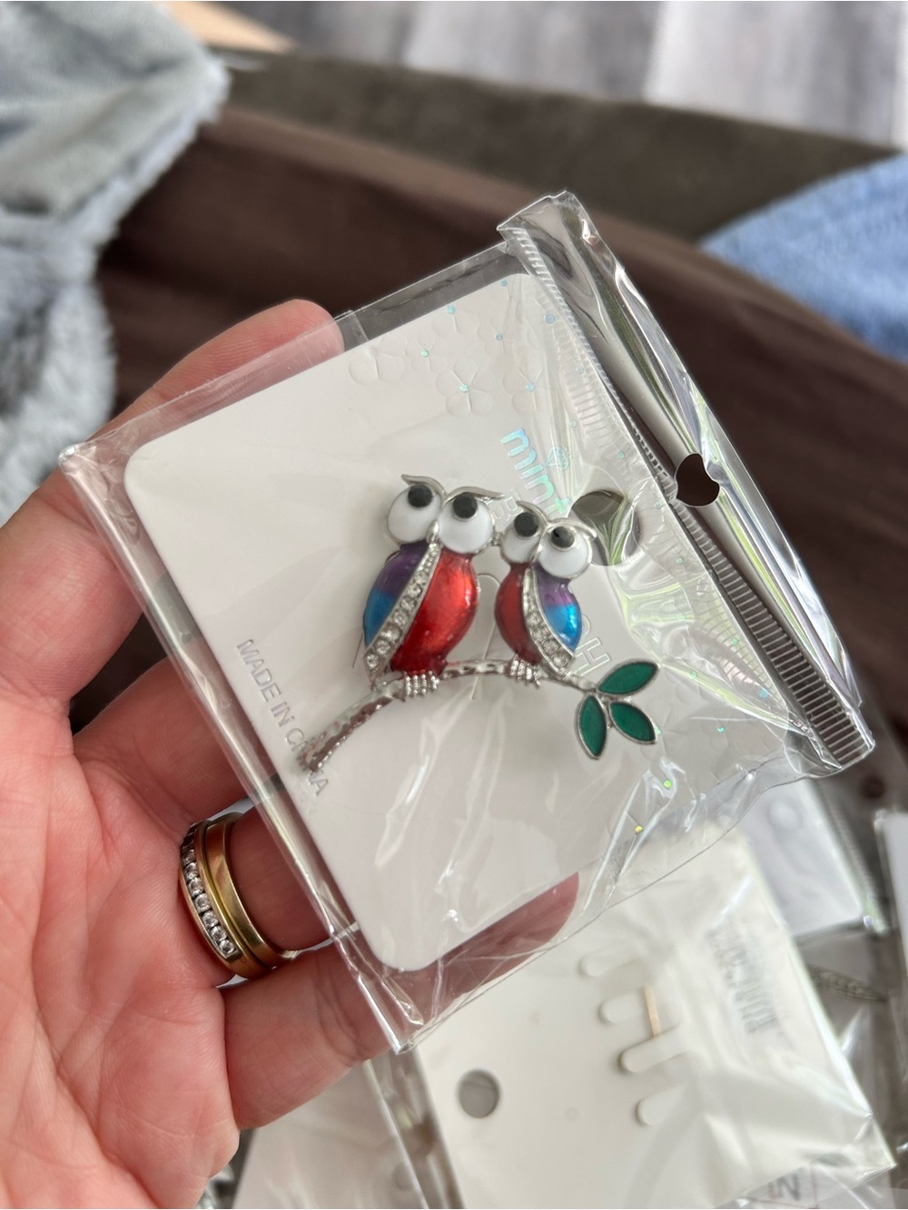 4/$50 Colorful Owl Trio Brooch Pin with Enamel Accents